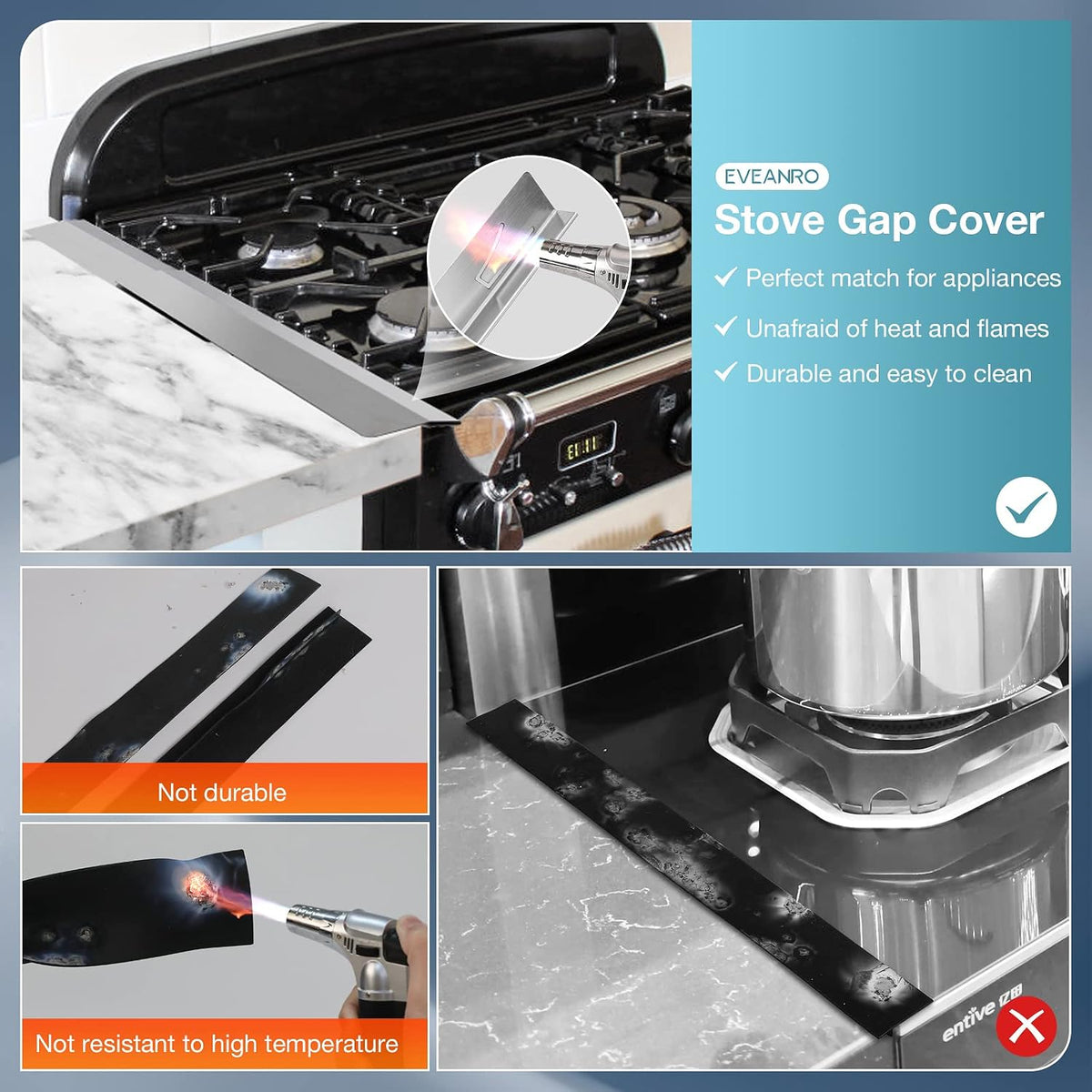 2PCS Kitchen Stove Counter Gap Covers Stainless Steel (13.8"-27.5" Silver)