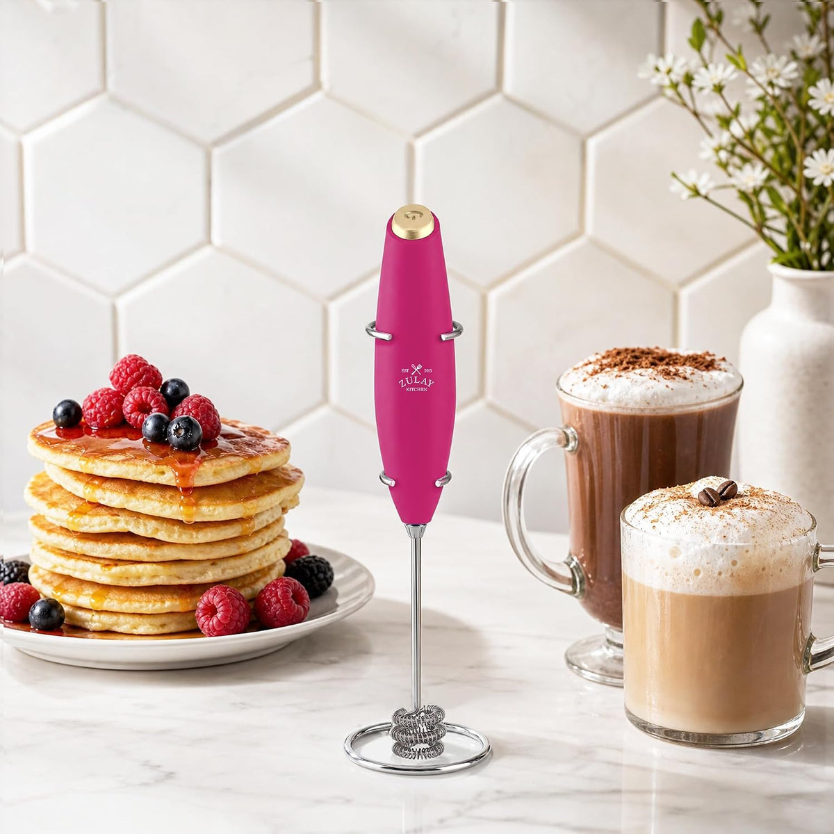 Zulay Kitchen Rechargeable Milk Frother Handheld - Frother Wand, Drink Mixer, Electric Whisk Frother, for Cappuccinos, Matcha & Protein Powder - Dynamic 3 Whisk, 3 Speed 500mAh Black - Colors A
