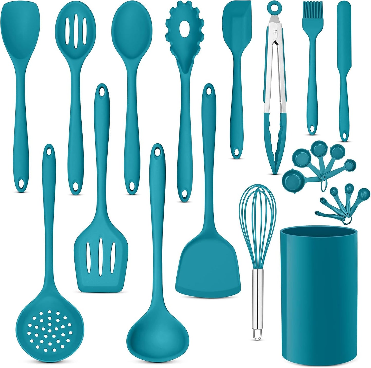 E-far 10 Pieces Silicone Cooking Utensils Set, Heat Resistant Kitchen Utensil Set for Nonstick Cookware, Kitchen Cooking Tools with Spatula, Spoon, Slotted Turner, Non-Toxic & Dishwasher Safe (Khaki)