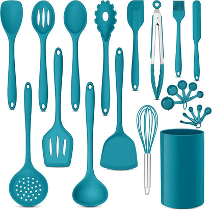 E-far 10 Pieces Silicone Cooking Utensils Set, Heat Resistant Kitchen Utensil Set for Nonstick Cookware, Kitchen Cooking Tools with Spatula, Spoon, Slotted Turner, Non-Toxic & Dishwasher Safe (Khaki)