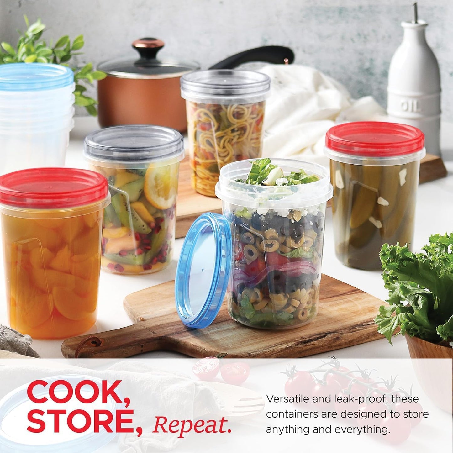 Tafura 10 Pack Leakproof Freezer Containers for Food with Twist Top Lids - 32 Oz BPA Free Reusable Plastic Soup Containers with Screw On Lids - Ideal for Meal Prep, Leftovers & Pantry Organization