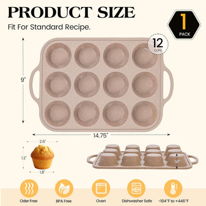 Vinino 2Pack Silicone Muffin Pans for Baking with Metal Reinforced Frame, 12 Cups Regular Size Nonstick Silicone Cupcake Pan, BPA Free Oven Dishwasher Safe Baking Mold for Muffins Cupcakes