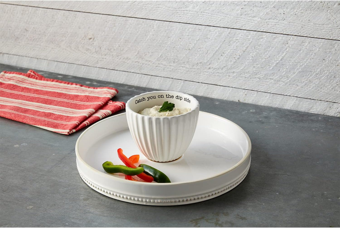 Mud Pie Reversible Cake Stand and Chip and Dip Platter, White, 11" dia
