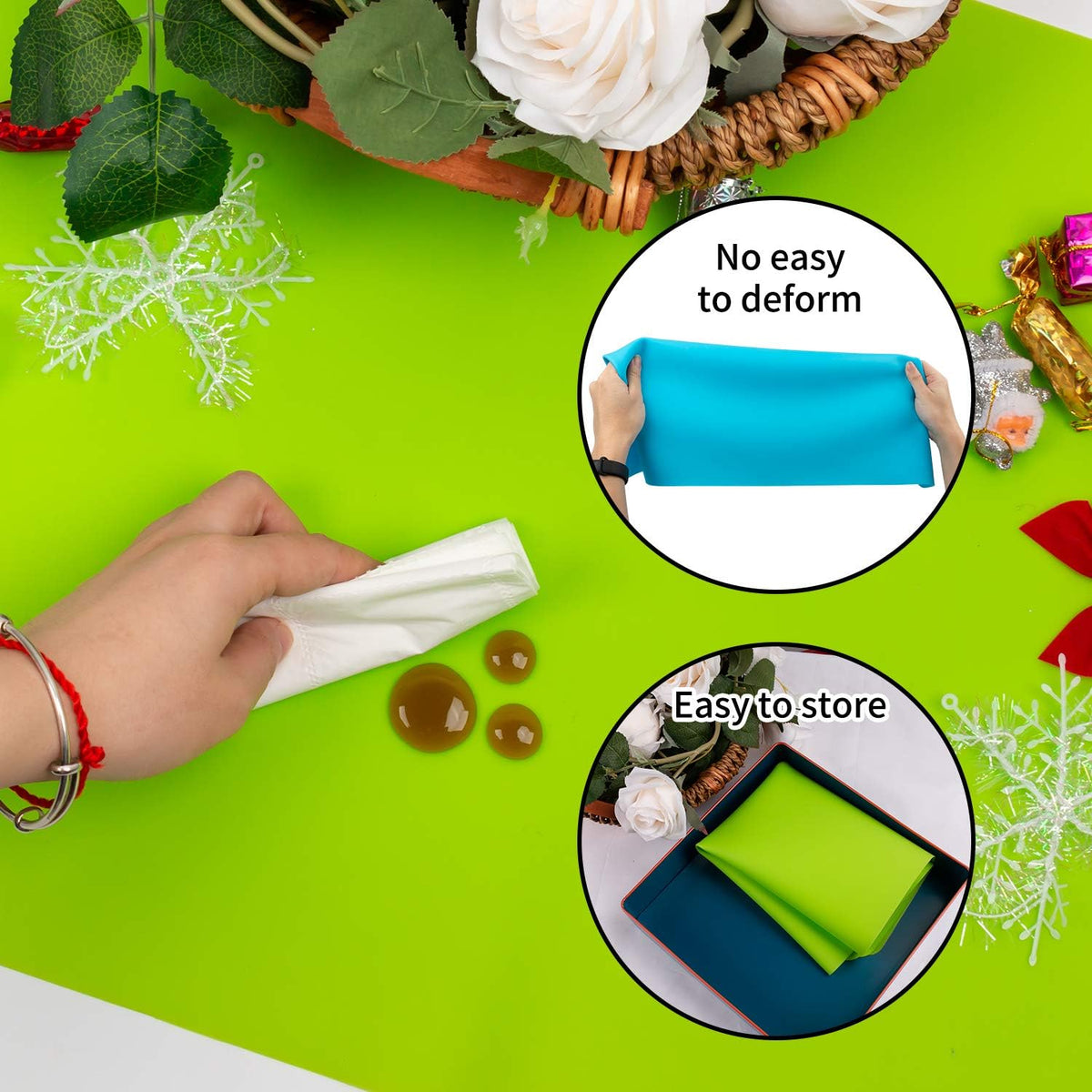 Extra Large Dark Green Countertop Mat - Silicone Table Kitchen Desk Mat - Non-Slip & Heat Resistant - Dinner Placemat Pastry Dough Rolling Mat - Colors A