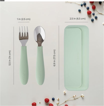 ASOMIC® Premium 316 Stainless Steel Toddler Utensils with Silicone Handles & Travel Case, Kids Spoon & Fork Set for Toddler Self Feeding at Daycare, Preschool & School, BPA-Free, Dishwasher Safe