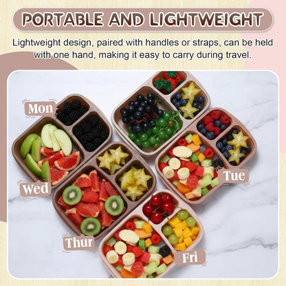 Honeydak 5 Pack Snack Containers 3 Compartment Bento Snack Boxes Divided Meal Prep Containers with Lids Reusable Adults Lunch Food Storage Box for School Work Travel(Elderberry)