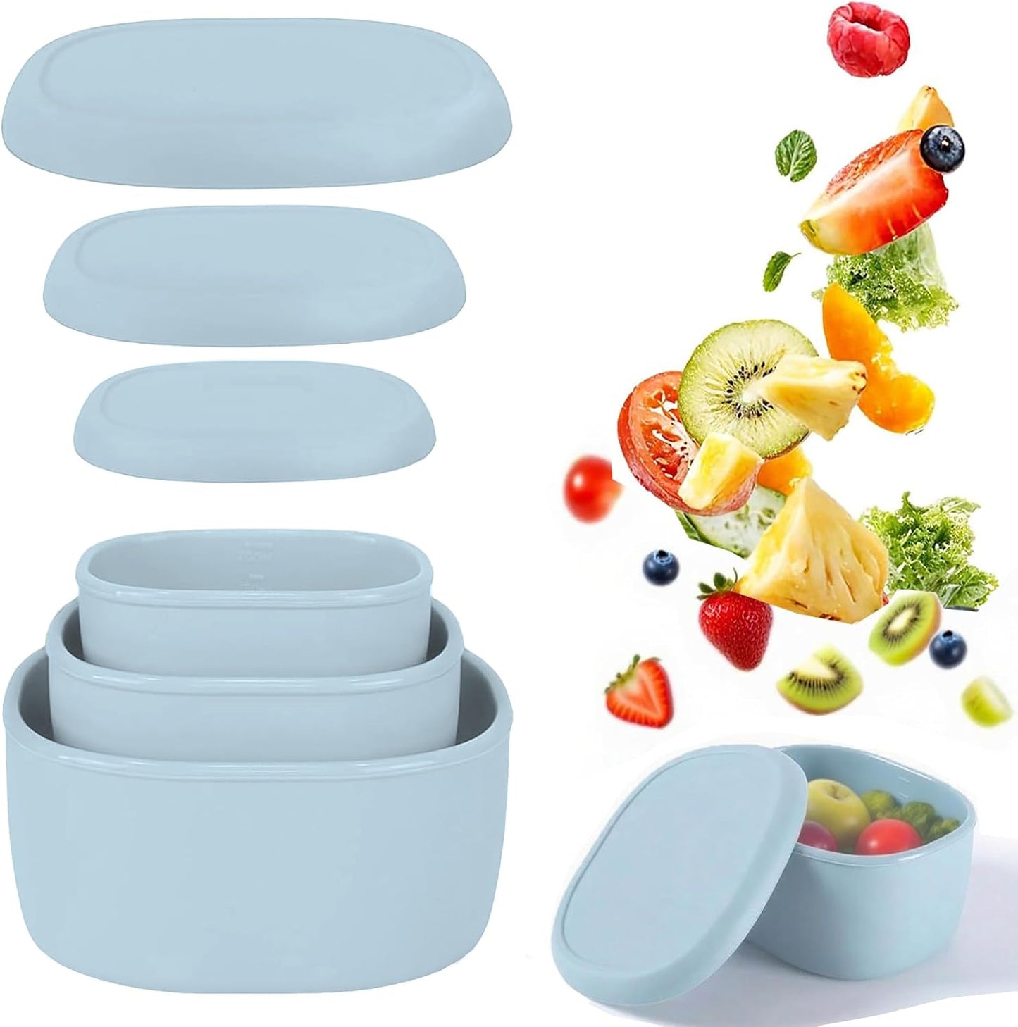 Reusable Nesting Silicone Food Storage Containers, Set of 3 Lunch Box Bento with Lids, Airtight Snack Container, BPA Free, Dishwasher Microwave Oven Freezer Safe (6.7oz, 10oz, 20oz) (Royal Blue)
