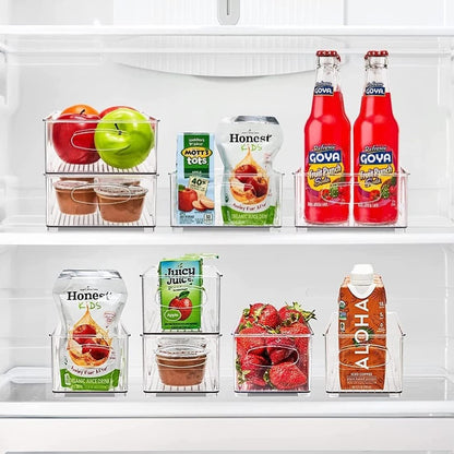 Sorbus Stackable Refrigerator Organizer Bins - Set of 4 Clear Storage Bins for Kitchen Pantry, Freezer & Fridge Organization - Food Organizing Plastic Containers with Handles for Countertops & Drawers
