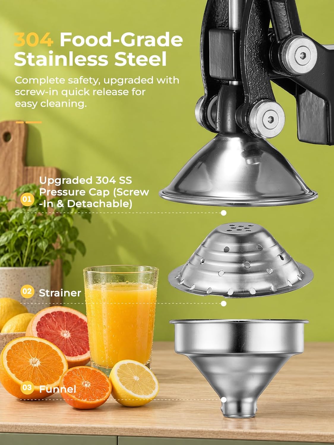 FOHERE Cast Iron Juicer Hand Press, Heavy Duty Citrus Orange Squeezer