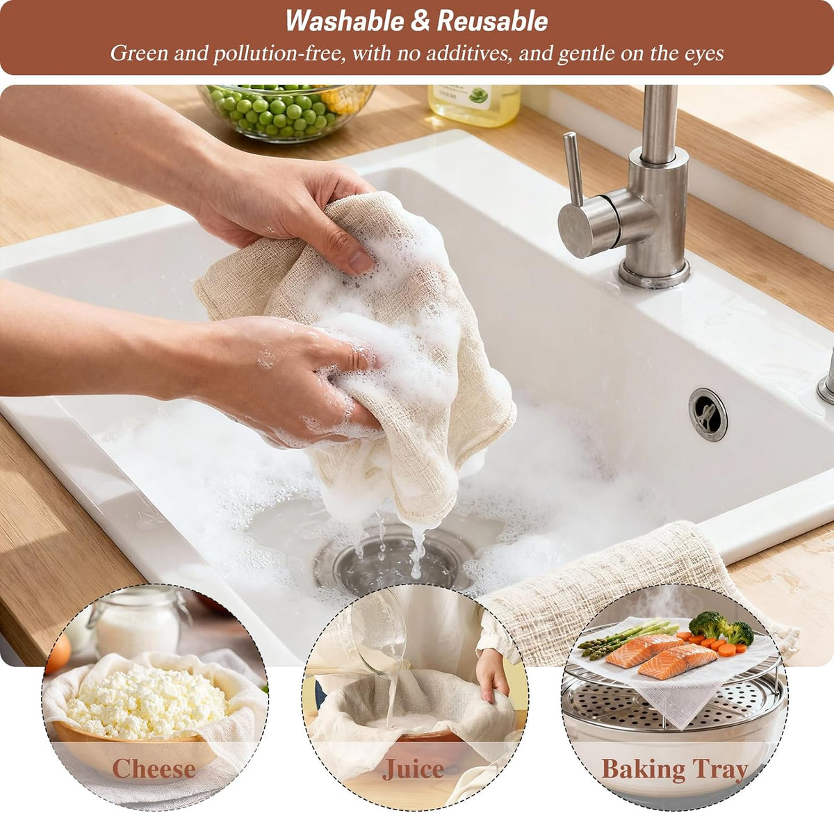 Reusable Cheese Cloths, Organic Cotton Cheese Cloths 20x20 inches, Suitable For Filtering, With Edges, Cheese-Making, Juicing, Baking and Turkey Cooking.