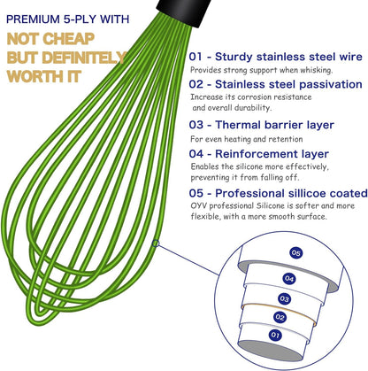 OYV Dishwasher Safe Silicone Whisk, Sealed Waterproof Design Set of 3, Professional Kitchen Whisks for Cooking Non-Scratch, Silicone & Stainless Steel Whisk, Heat Resistant Balloon Egg Beater, Black
