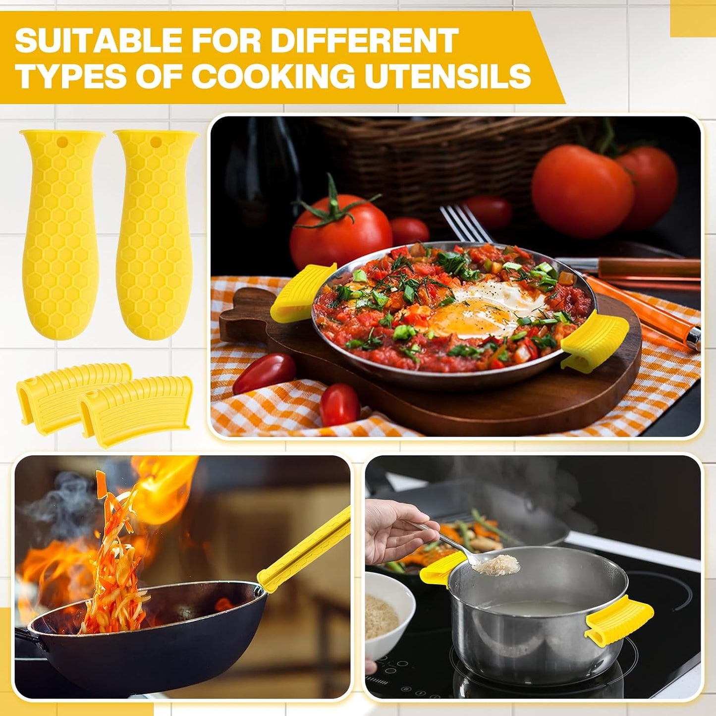 Patelai 8Pcs Silicone Cast Iron Handle Cover,Black