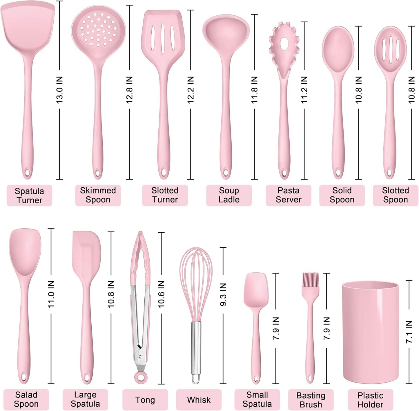 HaWare Kitchen Utensils, 14 PCS Silicone Cooking Utensils Set, Heat Resistant Kitchen Utensils for Non-stick Cookware, Kitchen Gadgets Tools with Spoons, Spatulas, Whisk, Dishwasher Safe (Black)