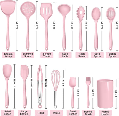 HaWare Kitchen Utensils, 14 PCS Silicone Cooking Utensils Set, Heat Resistant Kitchen Utensils for Non-stick Cookware, Kitchen Gadgets Tools with Spoons, Spatulas, Whisk, Dishwasher Safe (Black)