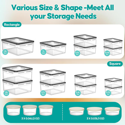 JSCARES 62 PCS Large Food Storage Containers with Lids Airtight (31 Lids & 31 Containers)- Reusable Plastic Leakproof Meal-Prep Container for Kitchen Storage Organization Microwave/Dishwasher Safe