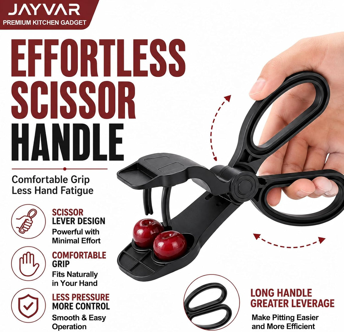 JAYVAR Cherry Pitter Tool with Scissor Handle, Dual-Hole Design