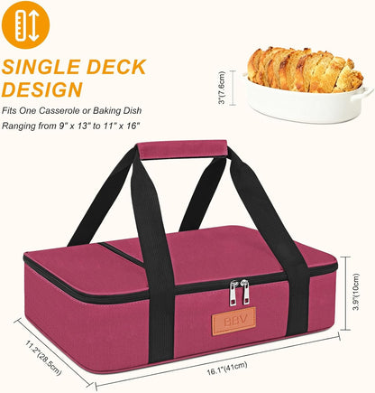 BBV Insulated Casserole Carrier for Hot or Cold Food, Food Warmer Bag Fits 9"x13" Baking Dish, Durable Nylon Leak Proof Food Containers for Travel, Potluck, Parties, Picnic, Cookouts (Beige)
