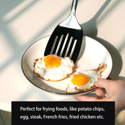 Stainless Steel Slotted Turner Spatula, Metal Spatula for Cast Iron & Stainless Steel Pans, Thin Edge Kitchen Turner for Eggs, Pancakes, Burgers, Dishwasher Safe