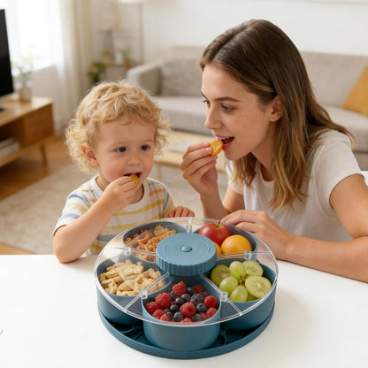 Divided Serving Tray Thats Spins | Spins Snackle Box Container | 5 Compartments Rotating Snack Spinner Serving Tray with Lid | Snack Organizer Appetizer Fruit Servings Trays for Partys, Kitchen