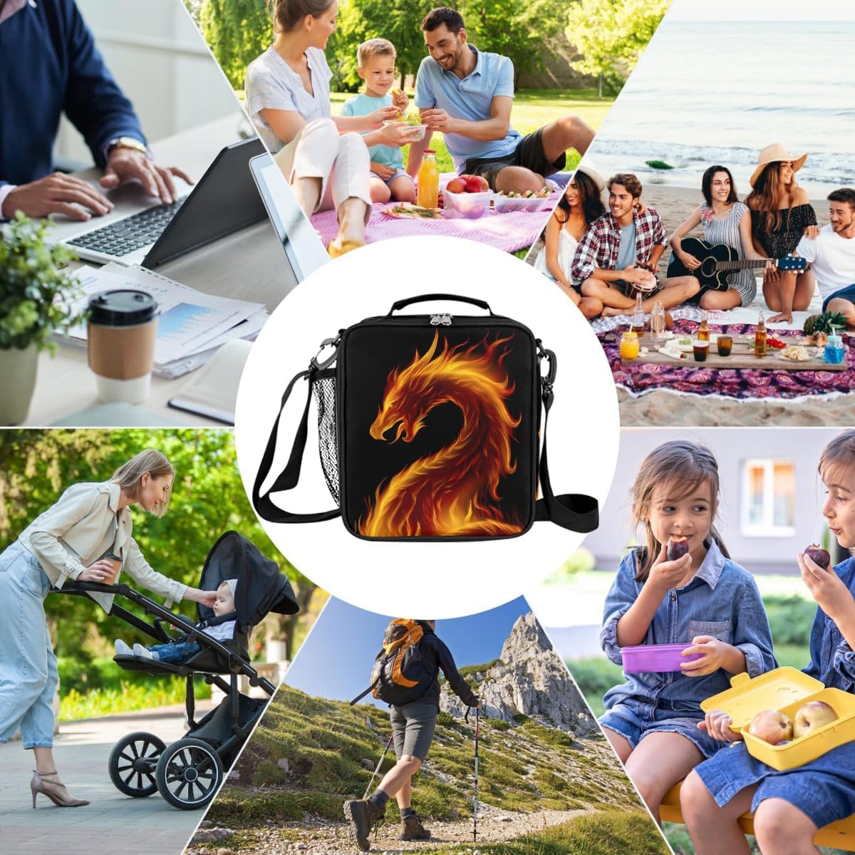 cfpolar Skull Skateboard Lunch Box for Boys Girls, Insulated Lunch Bags for Kids Reusable Mini Cooler Lunch Tote Lunchbox Thermal Meal Tote Kit with Shoulder Strap for Work School Picnic