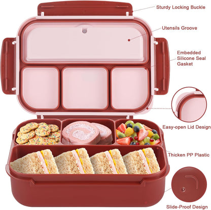 Bento Box Adult Lunch Box, Lunch Containers for Kids Girls Boys with 4 Compartments, Lunchable Food Container with Utensils, Sauce Jar, Muffin Liners, 40 Oz/5 Cup, Microwave Safe, Lavender