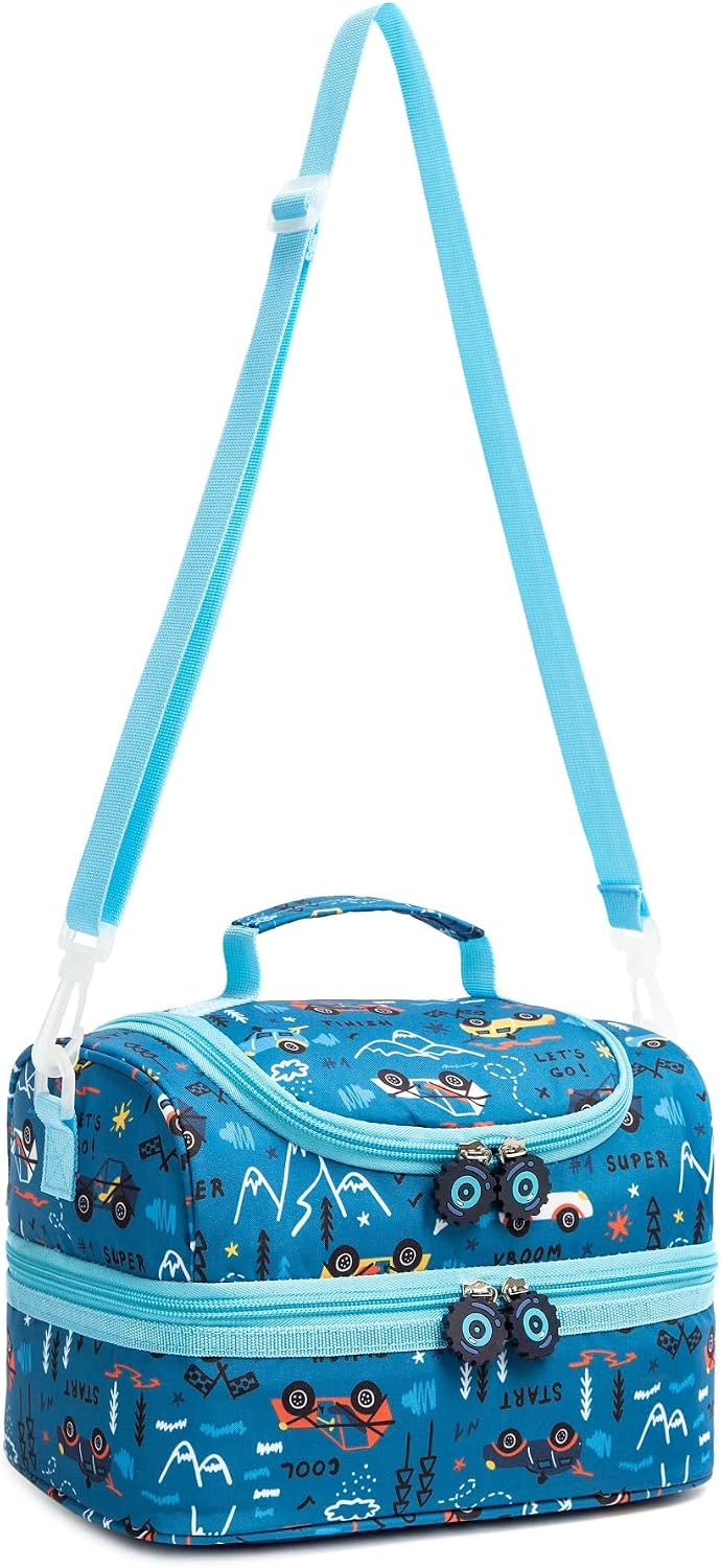 Insulated Kids Dual Compartment Lunch Bags Tote for Girls Boys Toddler School Picnic Food Cooler Thermal with Strap Lunch Boxes Blue Unicorn
