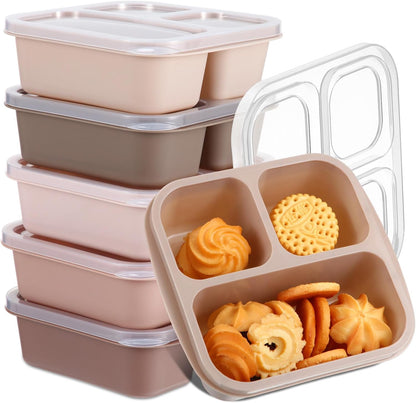 Honeydak 5 Pack Snack Containers 3 Compartment Bento Snack Boxes Divided Meal Prep Containers with Lids Reusable Adults Lunch Food Storage Box for School Work Travel(Elderberry)