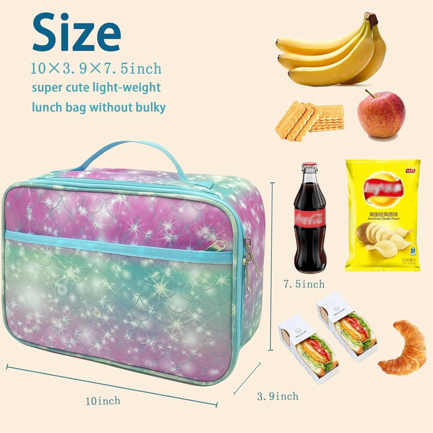 Kulle Space Lunch Box for Kids, Insulated Lunch Bag for Boys, Large Capacity Thermal Tote for School, Office, Daycare - Rocket Design, Washable & Leakproof