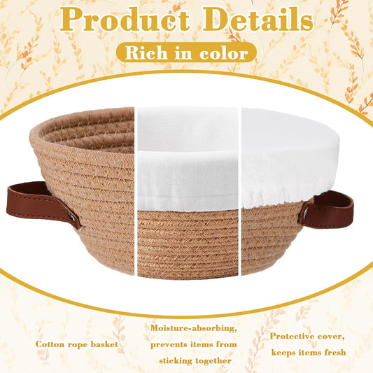 4 Pcs 9 Inch Banneton Bread Proofing Basket Set, Cotton Rope Bread Basket with Cloth Liners and Dust Caps, Sourdough Proofing Bowls for Home Room Kitchen, Classic Colors