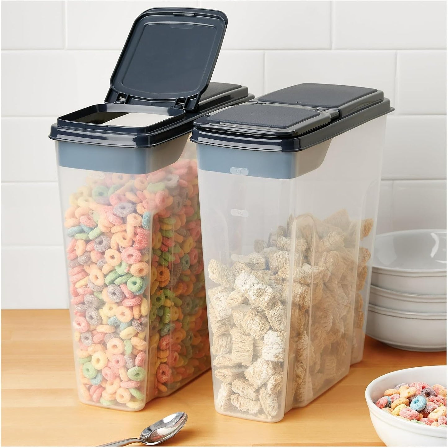 Set of 2 Large Airtight Food Storage Containers with Flip-Top Lids, BPA-Free Cereal & Dry Food Dispensers, Stackable Kitchen Pantry Organizer for Bulk Dry Goods
