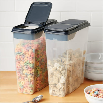 Set of 2 Large Airtight Food Storage Containers with Flip-Top Lids, BPA-Free Cereal & Dry Food Dispensers, Stackable Kitchen Pantry Organizer for Bulk Dry Goods