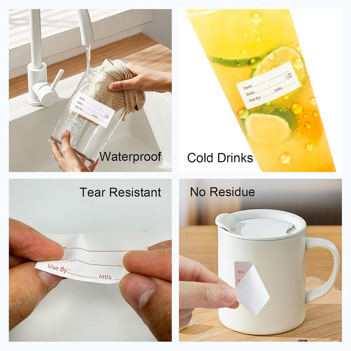 Removable Food Labels 2 Rolls 1000 Pcs Waterproof Oil-Resistant Write-On Date Stickers with Bonus Pen Freezer Refrigerator Food Container Labels for Meal Prep & Organization