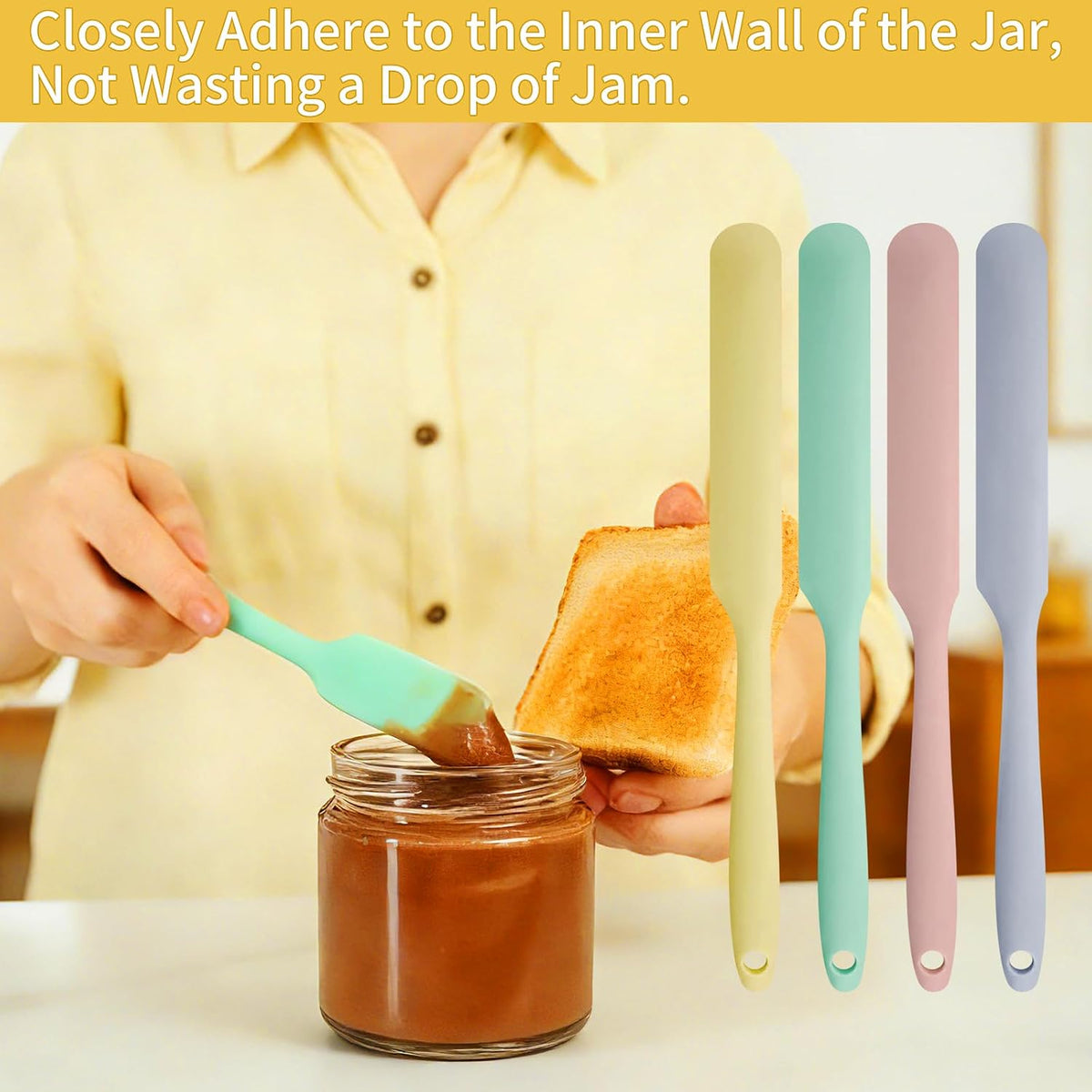 4 Silicone Jar Spatulas,9.8" Long Handle Slim Scraper for Butter