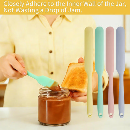 4 Silicone Jar Spatulas,9.8" Long Handle Slim Scraper for Butter
