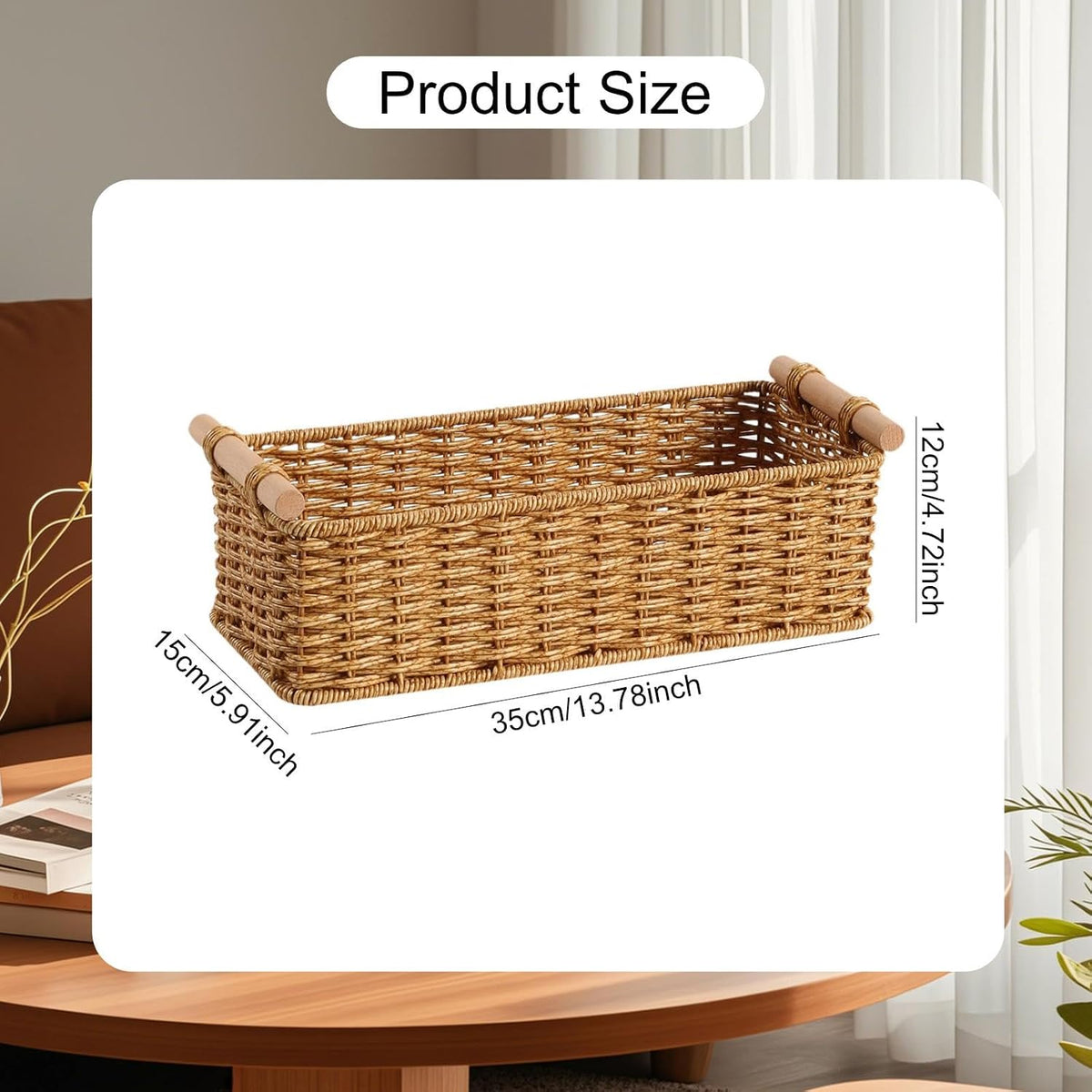 Handwoven Storage Basket Decorative Basket Rectangular with Handles Organizer for Living Room Toilet Pantry Bookcase Cabinet, Style B