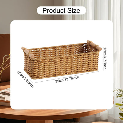 Handwoven Storage Basket Decorative Basket Rectangular with Handles Organizer for Living Room Toilet Pantry Bookcase Cabinet, Style B