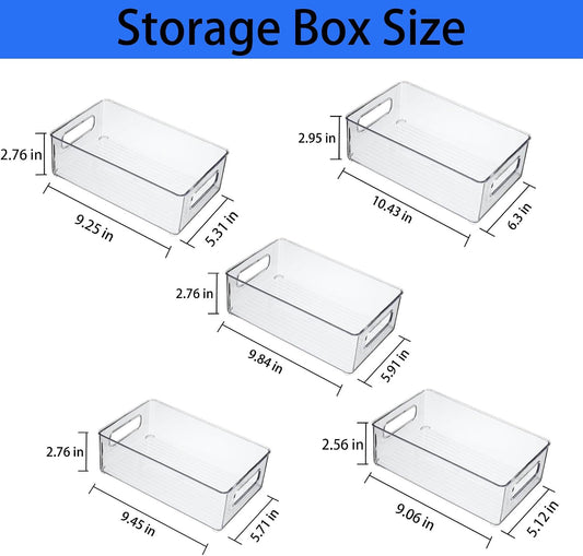 Refrigerator Organizer Bins 5 Pack Stackable Fridge Organizers with Handles Clear Freezer Storage Containers for Pantry, Cabinets,Shelves, Drawer – BPA-Free Plastic Kitchen Organizers