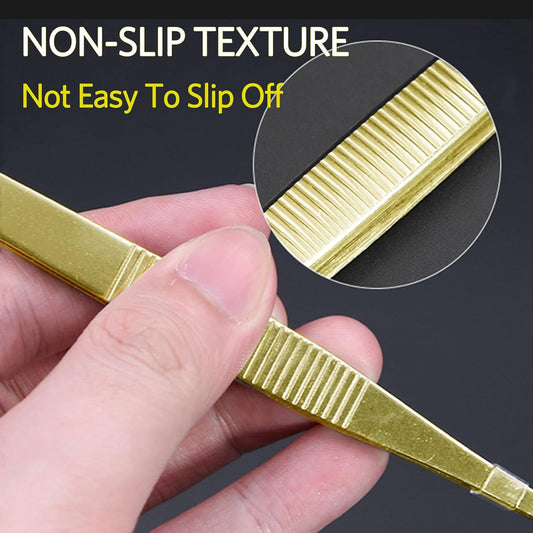 12" Stainless Steel Extra Long Tweezer, Precision Serrated Tips Metal Chef Tweezer Non-slip Kitchen Serving Tong for Food Cooking Baking Grilling Plating BBQ (Gold)