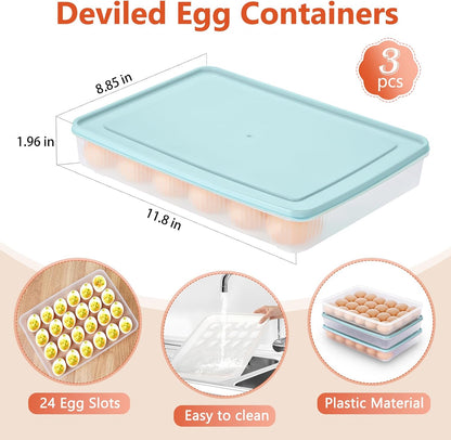 3pcs Deviled Egg Containers with Lid 8Pcs Deviled Egg Injector Piping Tool