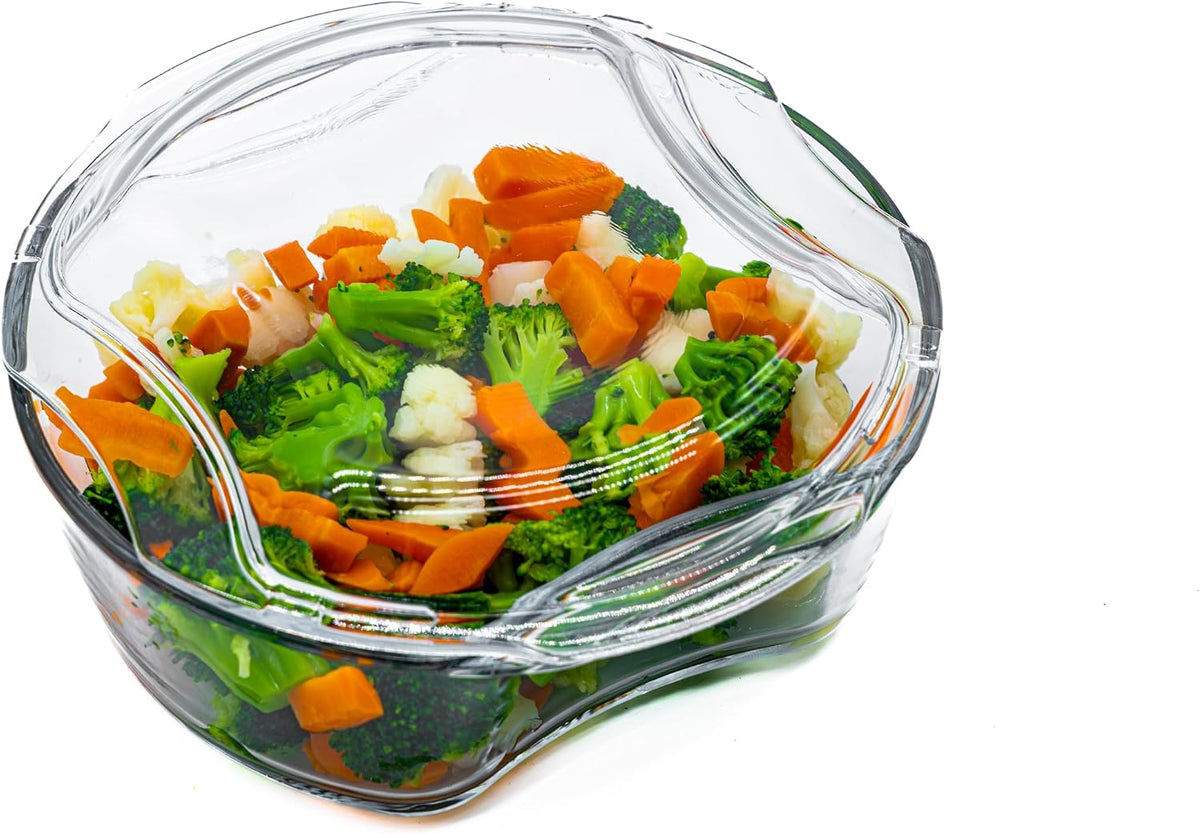Glass Microwave Vegetable Steamer & Casserole Oven Dish in One! | 100% Glass, Plastic-Free, BPA-Free, and Silicone-Free