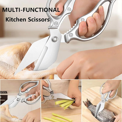 Kitchen Shears Heavy Duty Kitchen Scissors Stainless Steel Sharp Cooking Shears for Chicken Meat Poultry Fish Vegetables Multipurpose Utility Food Kitchen Scissors, Gifts for Women（Sliver）