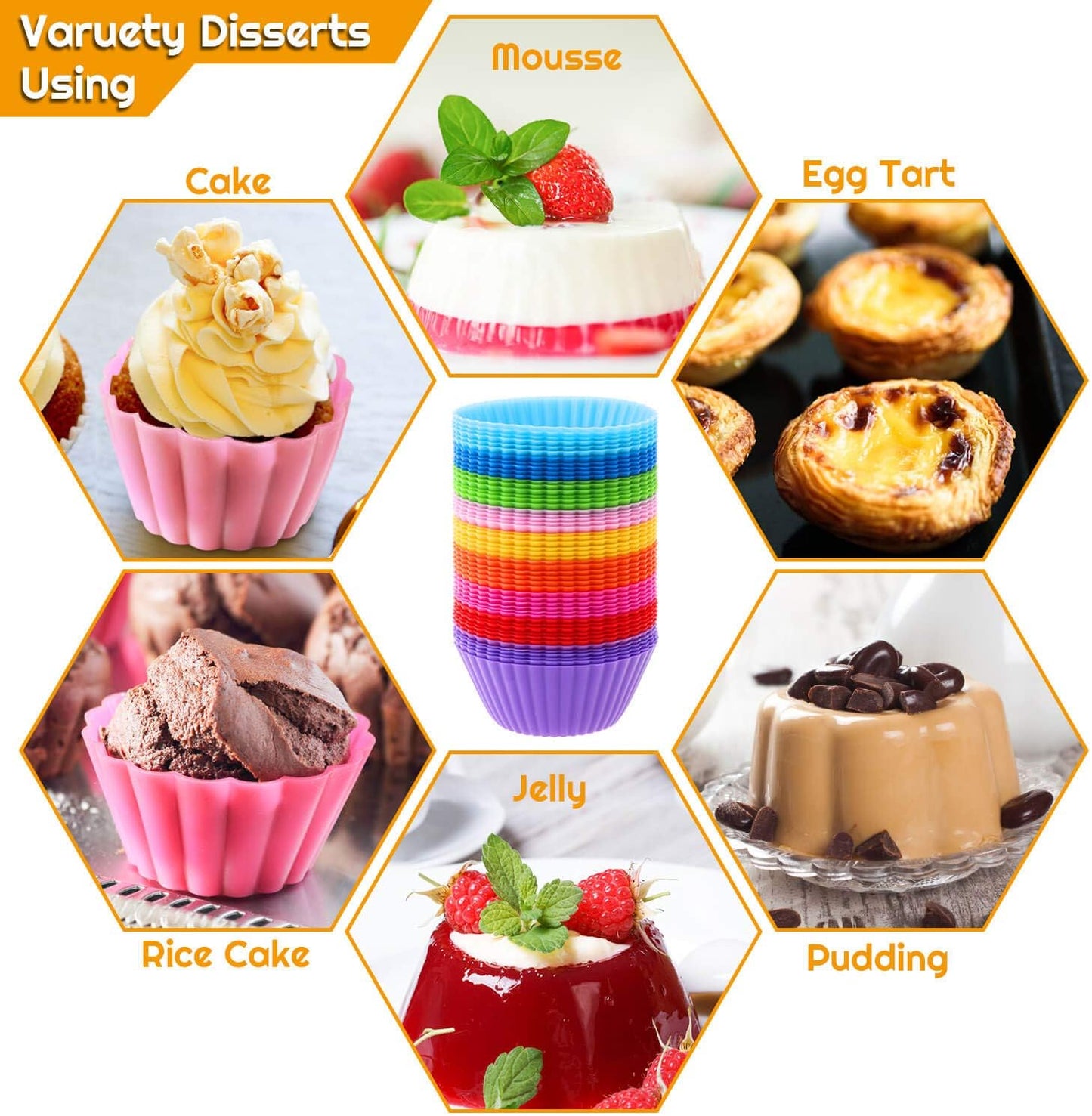 54 Pack Silicone Muffin Cups, Selizo Silicone Cupcake Baking Cups Reusable Muffin Liners Cupcake Wrapper Cups Holders for Muffins, Cupcakes, and Candies