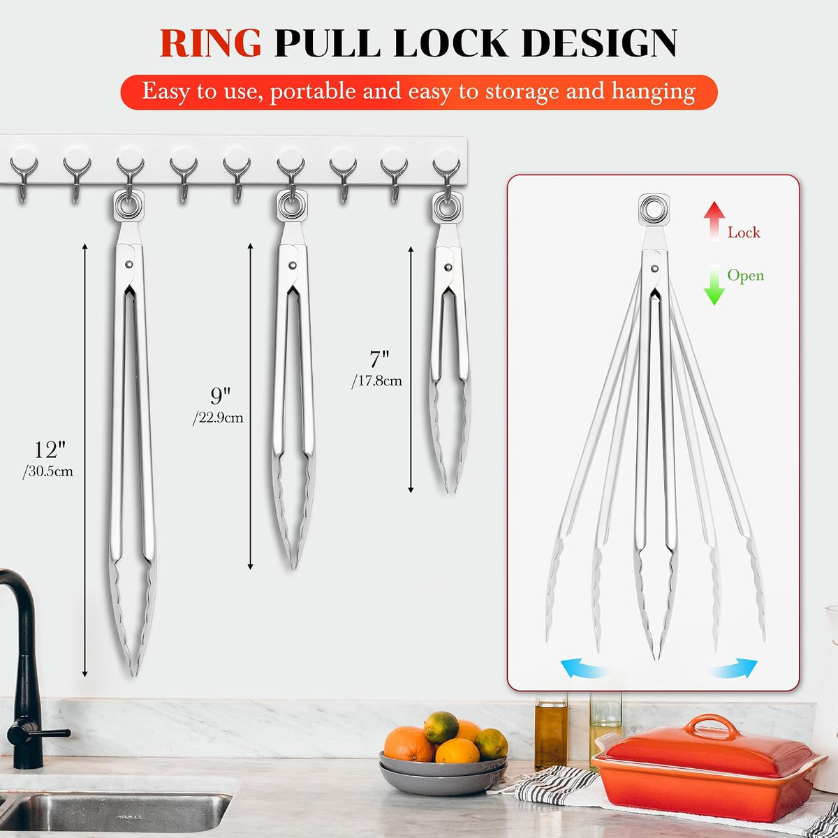 17" Extra Long Metal Tongs,Grilling Tongs,Stainless Steel Tongs for Cooking