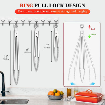 17" Extra Long Metal Tongs,Grilling Tongs,Stainless Steel Tongs for Cooking