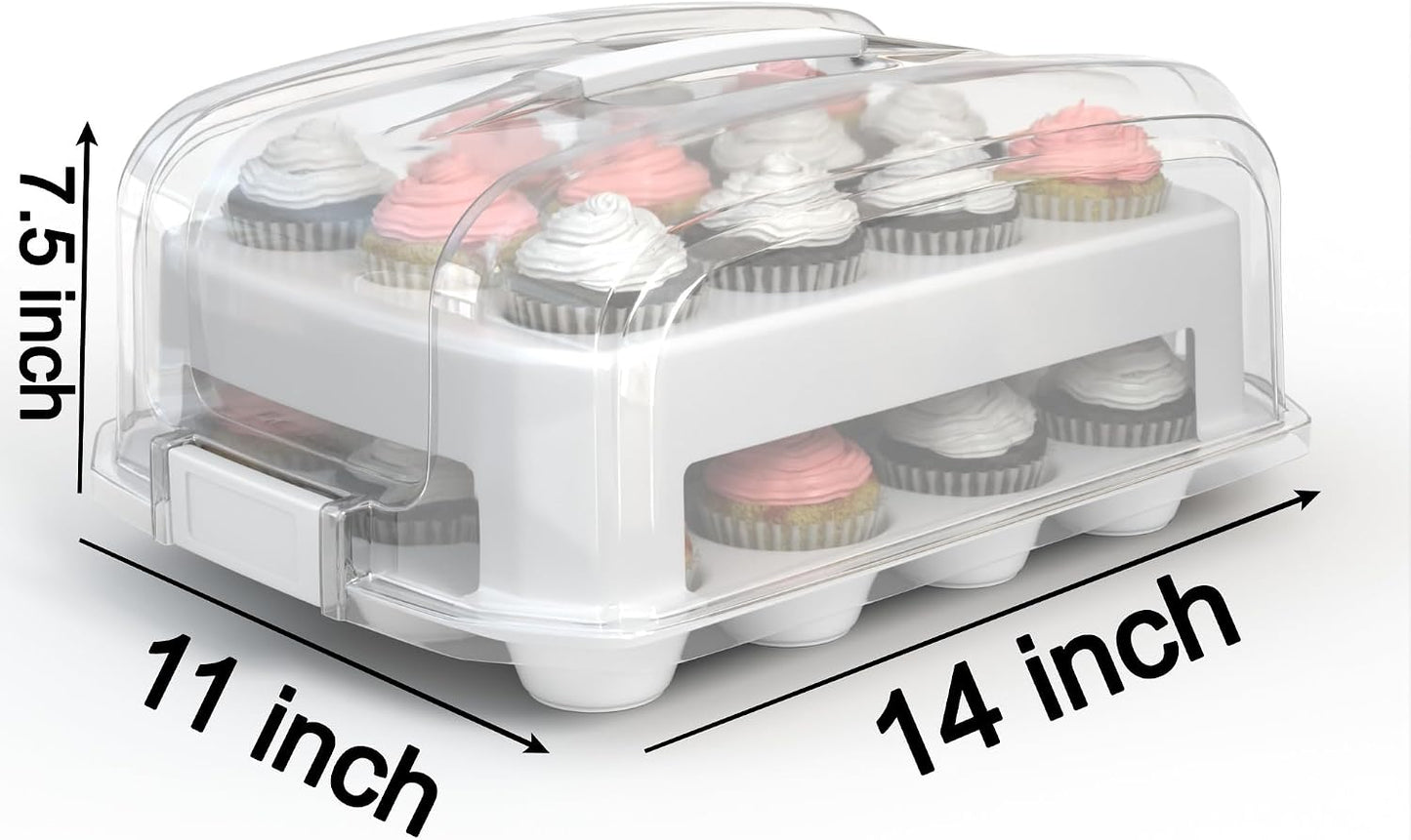 Top Shelf Elements Cupcake Carrier, EXTRA TALL LID, Green Cupcake Holder Carries 24 Standard-Size Cupcakes, Muffin Traveler Two Tier Stand Reusable Cupcake Box
