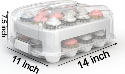 Top Shelf Elements Cupcake Carrier, EXTRA TALL LID, Green Cupcake Holder Carries 24 Standard-Size Cupcakes, Muffin Traveler Two Tier Stand Reusable Cupcake Box
