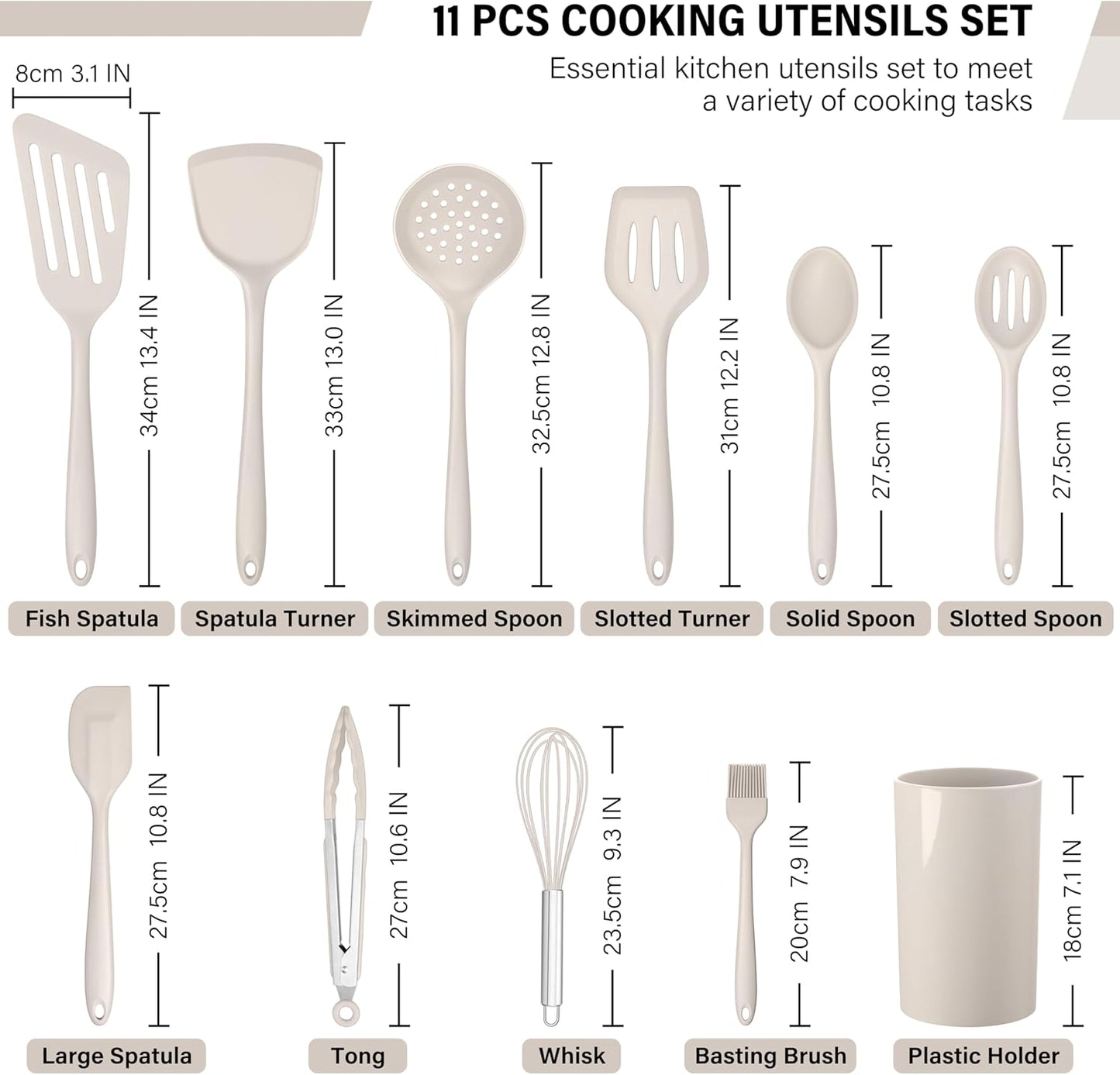 HaWare 11 PCS Silicone Cooking Utensils Set, Heat Resistant Kitchen Utensils with Holder, Food-grade Spatula Sets for Nonstick Cookware, Kitchen Tools Gadgets Include Fish Turner, Spoon (Black)