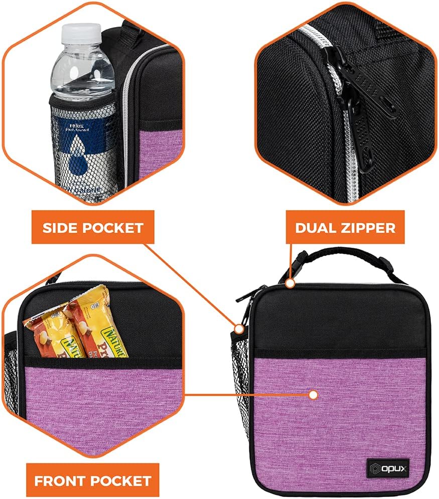 opux Premium Insulated Lunch Box, Soft School Lunch Bag for Kids Boys Girls, Leakproof Small Lunch Pail Men Women Work, Reusable Compact Cooler Tote Lunchbox for Office Adult, Black