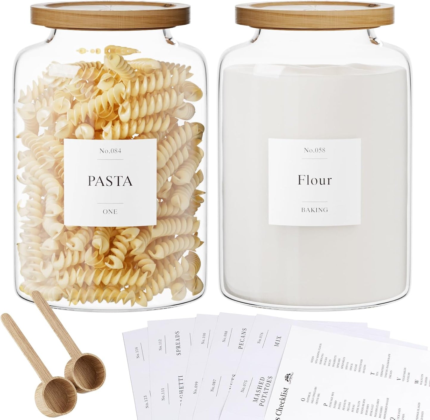 2 PCS Flour Sugar Storage Containers Glass Jar, 4000ml/1 Gallon/4.2 Qt/135oz,Large Glass Food Storage Jars with Wood Airtight Lids,for Tea,Spice,Cereal Rice Flour Pasta Sugar