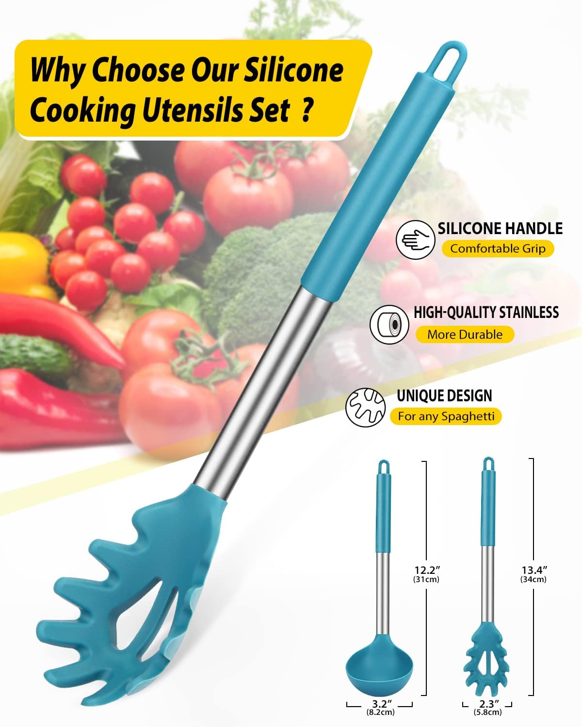 BUNDLEPRO Silicone Soup Ladle and Pasta Spoon Set, 2 Pack, Gray